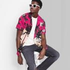 Adult Printed Regular Fit Short Sleeve Button-down Shirt - Original Use Pink/tree