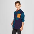 Boys' Colorblock Long Sleeve Button-down Shirt - Art Class Teal