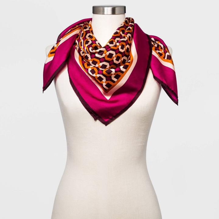 Women's Geo Print Silk Scarf - A New Day Brown