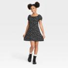 Girls' Puff Sleeve Dress - Art Class Black Butterfly
