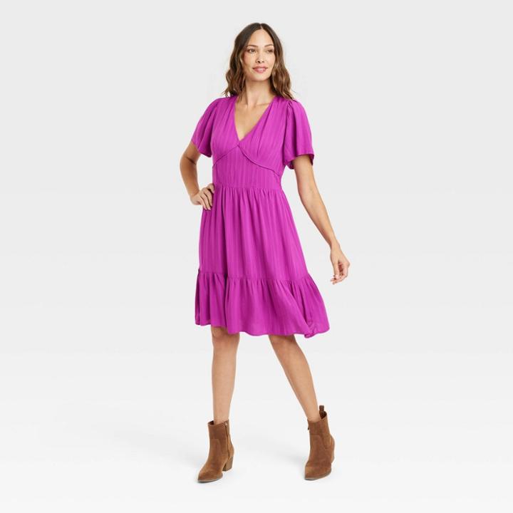 Women's Short Sleeve A-line Dress - Knox Rose Purple