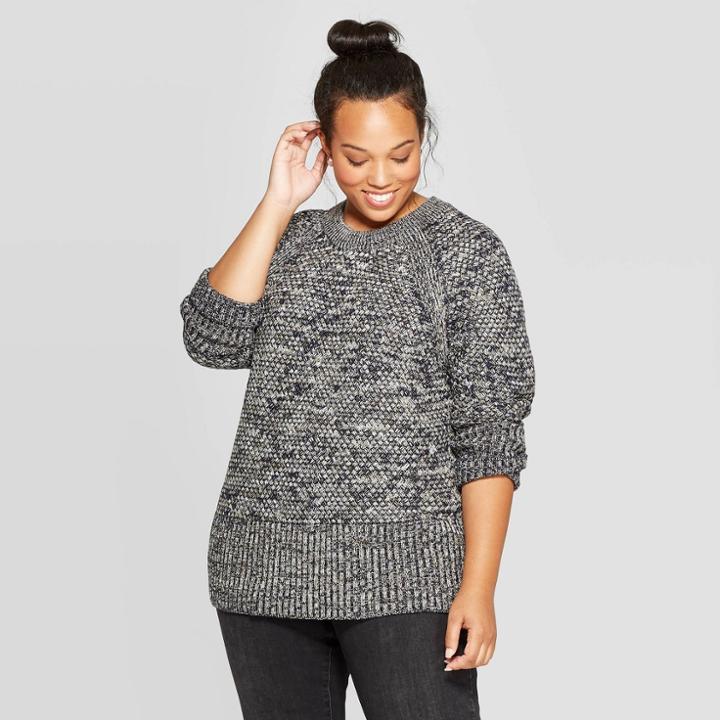 Women's Plus Size Long Sleeve Crewneck Pullover Sweater - Universal Thread Navy X, Blue