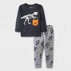 Toddler Boys' Halloween Skeleton T-rex Long Sleeve T-shirt And Fleece Jogger Set - Cat & Jack Black