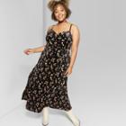 Women's Plus Size Floral Print Strappy Wrap Velvet Maxi Dress - Wild Fable Black