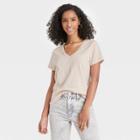 Women's Short Sleeve V-neck T-shirt - Universal Thread Beige