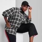 Women's Plus Size Long Sleeve Hi-low Oversized Flannel Shirt - Wild Fable Black Plaid