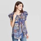 Women's Floral Print Flutter Short Sleeve Blouse - Knox Rose Blue