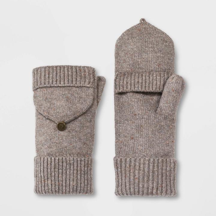 Women's Flip Top Mitten - Universal Thread Oatmeal Gray One Size, Beige