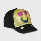 Girls' Emojination Sequined Baseball Hat - Black/yellow