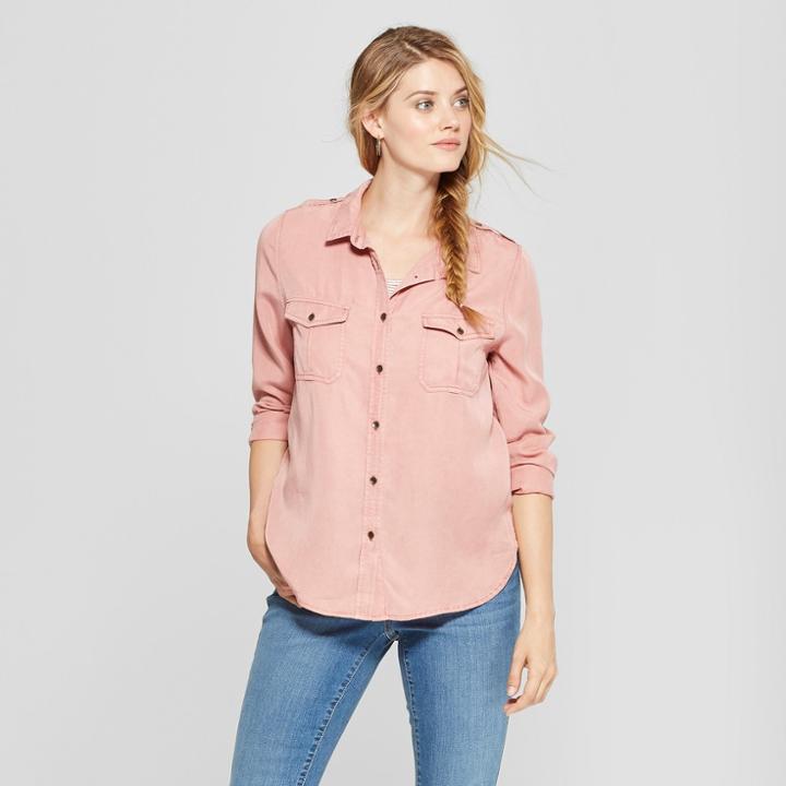 Women's Long Sleeve Soft Twill Shirt - Universal Thread Red