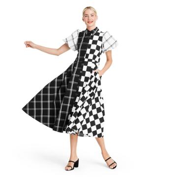 Mixed Checkerboard Puff Sleeve Shirtdress - Christopher John Rogers For Target Black/white