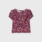 Petitetoddler Girls' Short Sleeve Floral Ruffle Blouse - Art Class Maroon