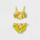 Girls' Daisies Print Flounce 2pc Bikini Set - Cat & Jack Neon Yellow