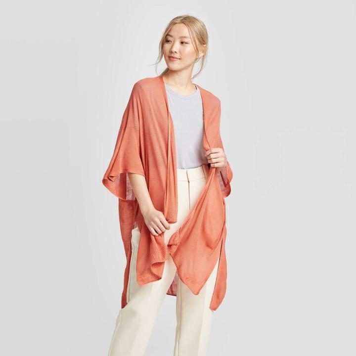 Women's Light Weight Open Knit Ruana - A New Day Pink One Size, Women's, Orange