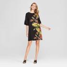 Target Women's Floral Print Ruffle Sleeve Shift Dress - Lux Ii - Black