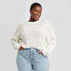 Women's Plus Size Crewneck Pullover Sweater - Universal Thread White