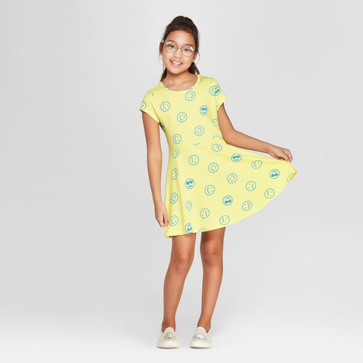 Girls' Short Sleeve Emoji A Line Dress - Cat & Jack Yellow