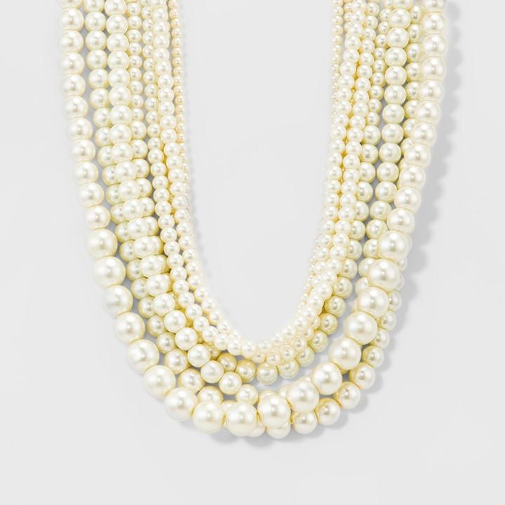 Target Women's Short Faux Pearl Multi Row Necklace - Gold/white