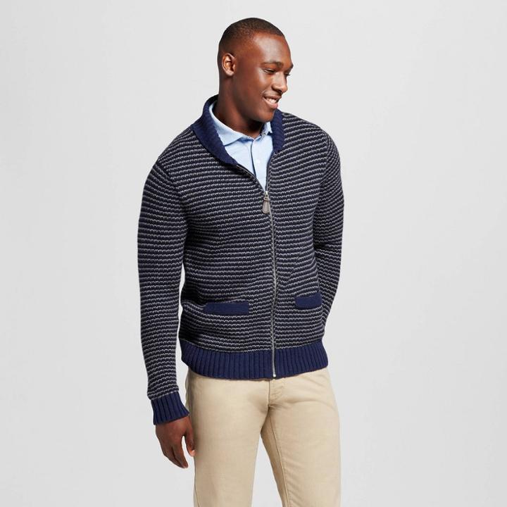 Men's Shawl Collar Zip Cardigan Blue Xxl - Merona ,