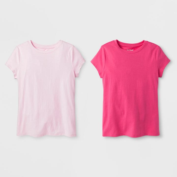 Girls' 2pk Solid Short Sleeve T-shirt - Cat & Jack Light Pink/pink