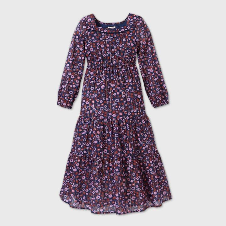 Girls' Floral Shine Maxi Dress - Cat & Jack Navy/purple