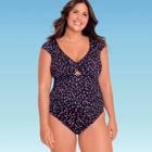 Women's Plus Size Slimming Control Cap Sleeve Cut Out One Piece Swimsuit - Beach Betty By Miracle Brands Black Floral