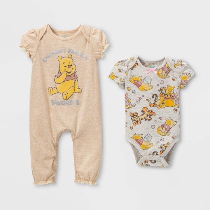 Disney Baby Girls' 2pk Winnie The Pooh Bodysuit - Beige