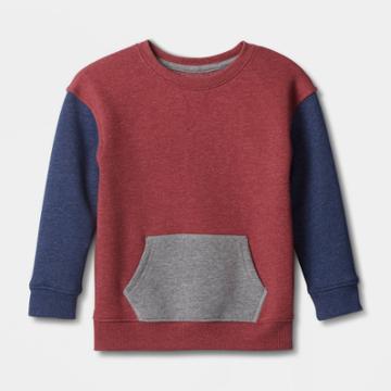 Toddler Boys' Colorblock Kanga Pocket Fleece Pullover Sweatshirt - Cat & Jack Maroon