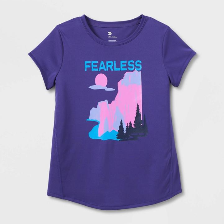 Girls' Short Sleeve 'fearless' Graphic T-shirt - All In Motion Dark Purple
