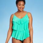 Women's Tiered Tankini Top - Aqua Green Green