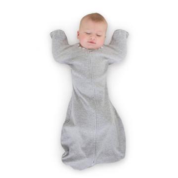 Swaddledesigns Transitional Swaddle Sack With Arms Up Half-length Sleeves And Mitten Cuffs Wearable Blanket - Heathered Gray With Stripe Trim