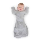 Swaddledesigns Transitional Swaddle Sack With Arms Up Half-length Sleeves And Mitten Cuffs Wearable Blanket - Heathered Gray With Stripe Trim