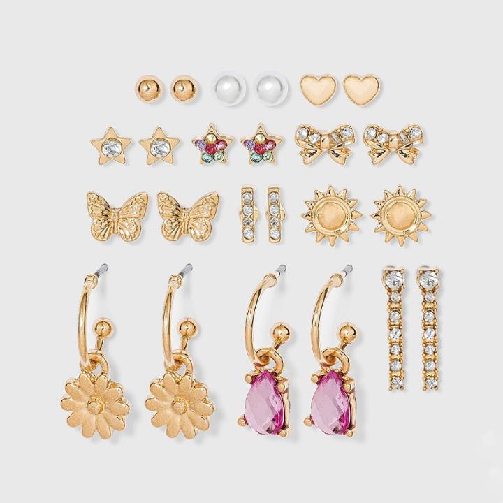 Girls' 12pk Butterfly And Dangle Earring Set Necklace - Art Class