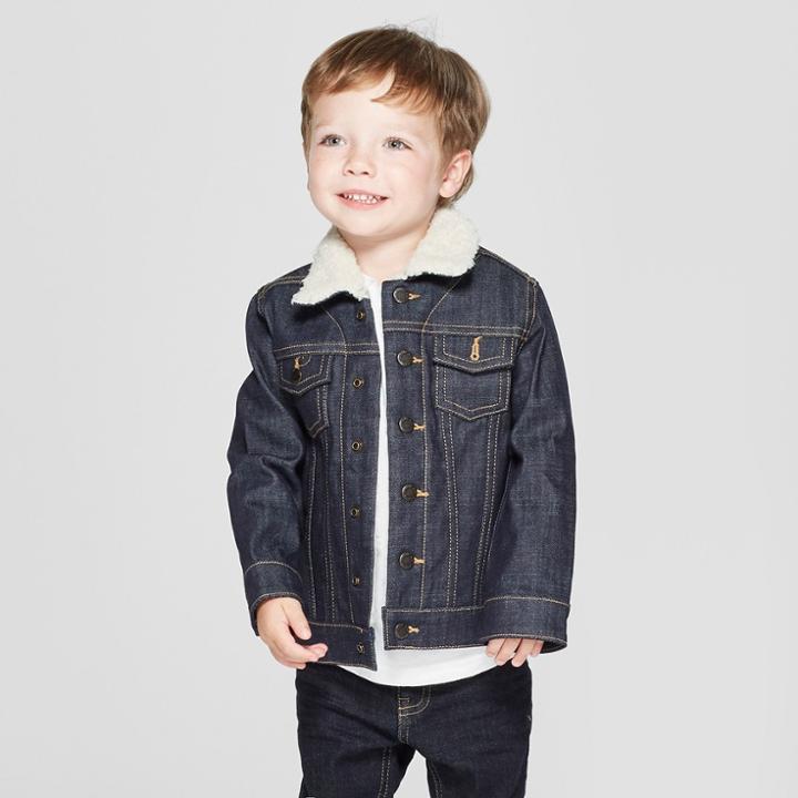 Genuine Kids From Oshkosh Toddler Boys' Trucker Track Jacket With Sherpa Collar - Dark Blue