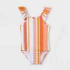 Toddler Girls' Ruffle Striped One Piece Swimsuit - Cat & Jack Coral