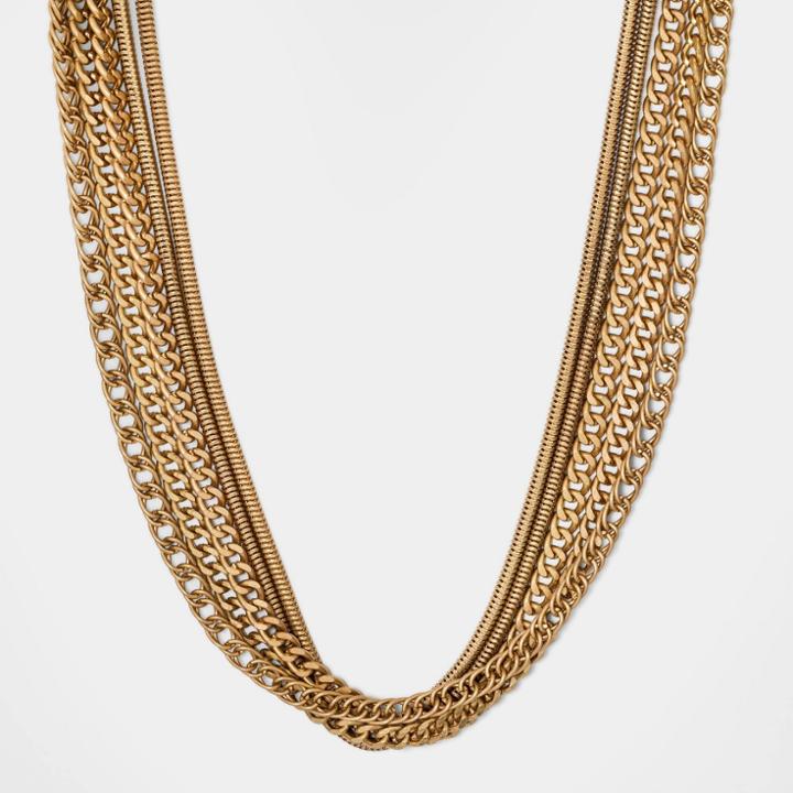 Multi Layer Thick Chained Necklace - Universal Thread Worn Gold