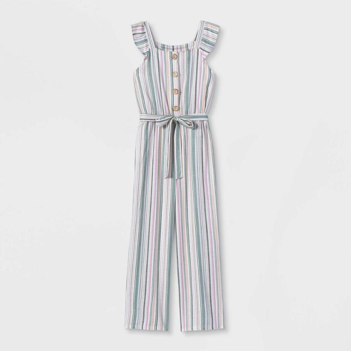 Girls' Button-front Jumpsuit - Art Class Cream Stripe Xs, Ivory