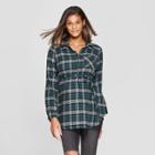 Maternity Plaid Flannel Popover Tunic - Isabel Maternity By Ingrid & Isabel Green