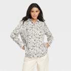 Women's Long Sleeve Satin Button-down Shirt - A New Day Tan Leopard Print