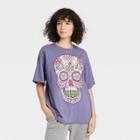 Jerry Leigh Women's Dia De Los Muertos Sugar Skull Short Sleeve Graphic T-shirt - Purple