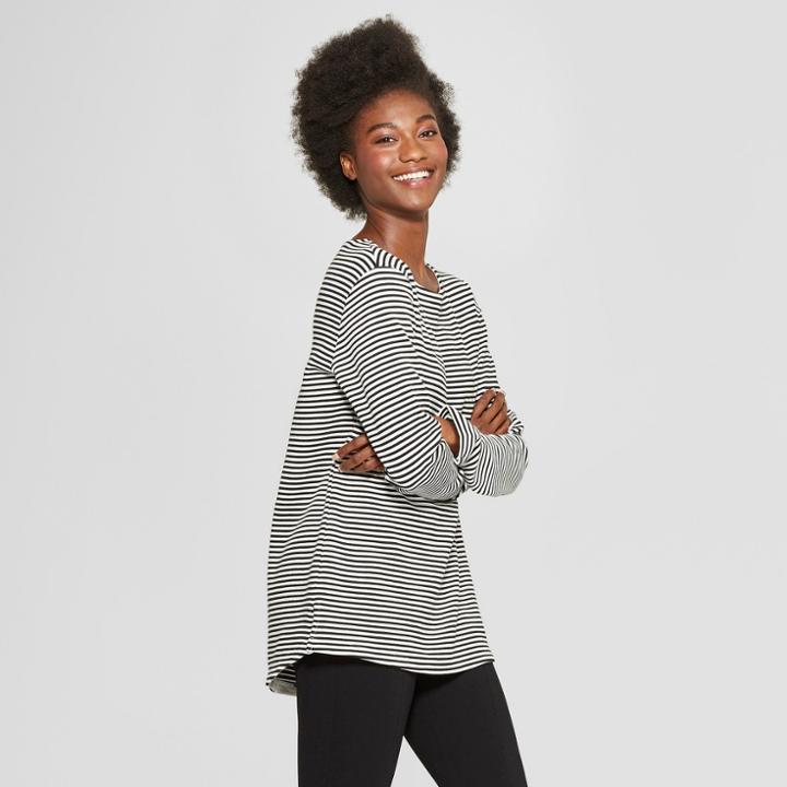 Women's Striped Long Sleeve Structured Knit Top - A New Day Cream/black (ivory/black)