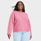 Women's Plus Size Long Sleeve Boat Neck Ottoman Top - A New Day Pink