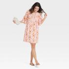 Women's Floral Print Puff Elbow Sleeve Babydoll Dress - Universal Thread Cream