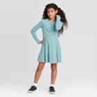 Girls' Long Sleeve Hacci Skater Dress - Art Class Blue
