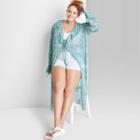 Women's Plus Size Ruffle Duster Jacket - Wild Fable Aqua Green Floral