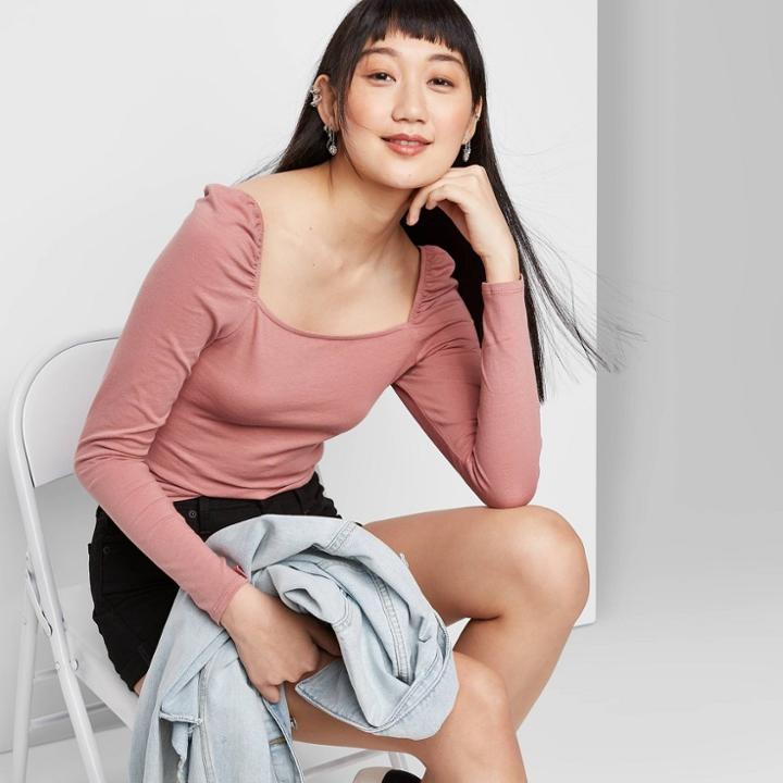 Women's Long Sleeve Square Neck Blouse - Wild Fable Rose Xs, Women's, Pink