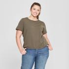 Women's Short Sleeve Sweater T-shirt - Universal Thread Olive X, Green