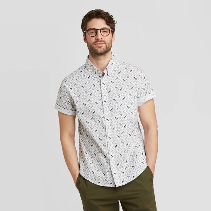 Men's Standard Fit Short Sleeve Button-down Shirt - Goodfellow & Co Stone Gray S, Men's, Size: Small, Grey Gray