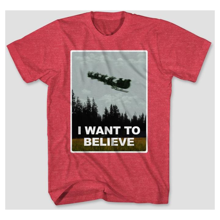 Mad Engine Men's Big & Tall Short Sleeve Holiday I Want To Believe T-shirt - Red Heather