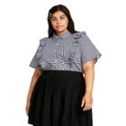Women's Plus Size Gingham Short Sleeve Ruffle Button-down Shirt - Sandy Liang X Target Black